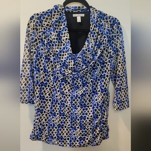 Dana Buchman Black/White/Blue Blouse Sz M